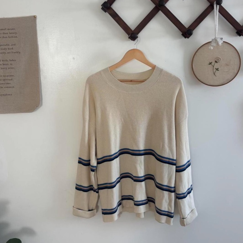 Cream Striped Crewneck Sweater - Men